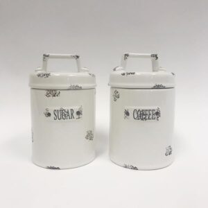coffee and sugar ceramic canister set of 2, white shabby chic