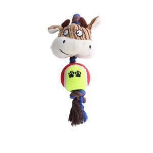 cartoon animal plush dog chew toy with rope ball, calf