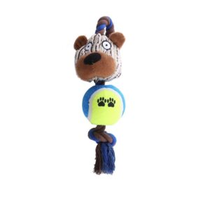 cartoon animal plush dog chew toy with rope ball (lil bear)
