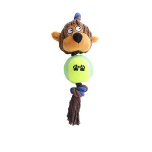 cartoon animal plush dog chew toy with rope ball, lil monkey