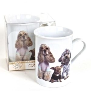 porcelain mug in gift box, dogs design