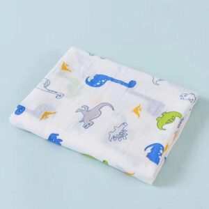 muslin gauze swaddle blanket 100% cotton 110 x 110 cm, five dinosaurs