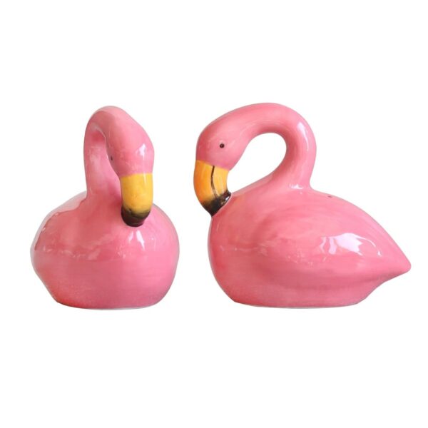 flamingo salt and pepper shakers set, ceramic pink