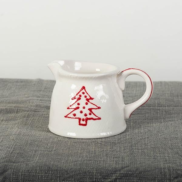 ceramic christmas tree cream and sugar set of 2, white & red