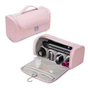travel storage case for dyson airwrap styler, portable organizer with hanging hook, compatible with dyson air wrap holder hair styler organizer (pink)