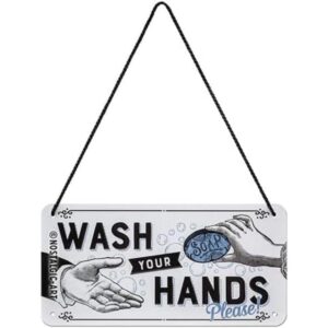 Nostalgic-Art Retro Hanging Sign Caution - Wash Your Hands - Nostalgia Gift Idea Metal Vintage Design for Decoration 10x20cm