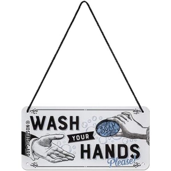 Nostalgic-Art Retro Hanging Sign Caution - Wash Your Hands - Nostalgia Gift Idea Metal Vintage Design for Decoration 10x20cm