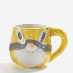 unique ceramic mug perfect for coffee, latte, tea canadian gift made by yes designs (embossed double sided bunny gnome mug)