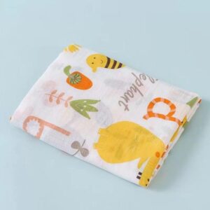 muslin gauze swaddle blanket 100% cotton 110 x 110 cm, cute hippo