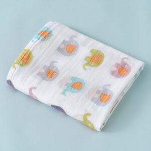 muslin gauze swaddle blanket 100% cotton 110 x 110 cm, colorful elephant