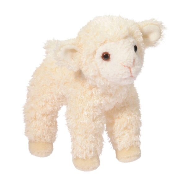 Small ivory Douglas Little Bit lamb plush with fuzzy ears and stitched face