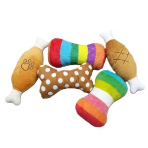 squeaky plush bone teething toys for small dogs, 5 pack