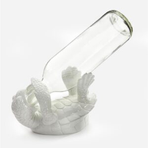 Turtle Design Wine Bottle Holder in White Polystone