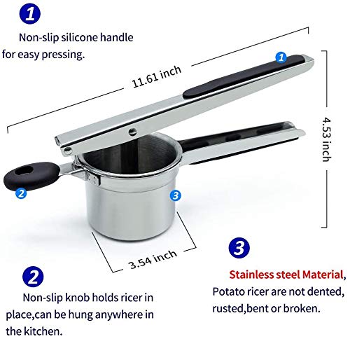 Stainless Steel Potato Ricer and Masher, Makes Light and Fluffy Mashed Potato Perfection, Baby Food, Adult Food Processor - Image 5