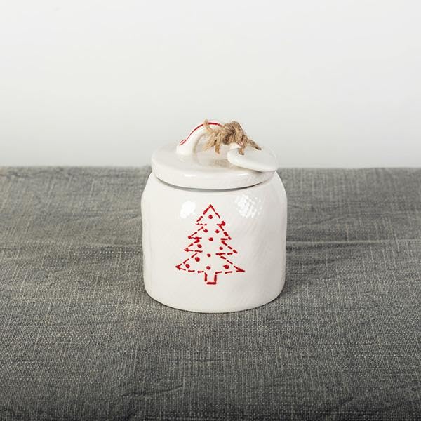 ceramic christmas tree cream and sugar set of 2, white & red