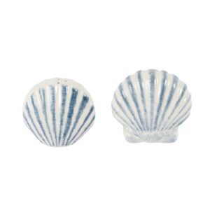 ceramic seashell salt and pepper shakers, blue and white