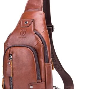 bullcaptain leather men sling bags travel crossbody chest bag hiking daypack with usb charging port multi pocket