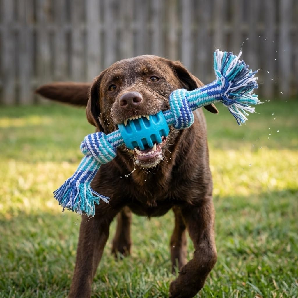 Dog Bite-Resistant Rope Toy with Rubber Ball Knots Set of 3, Deeper Colors - Image 3