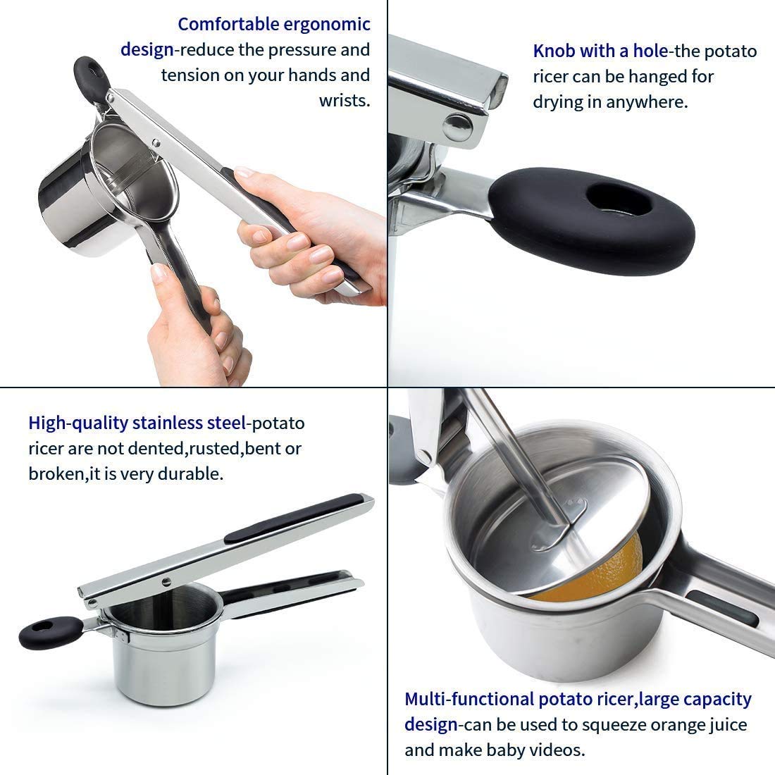 Stainless Steel Potato Ricer and Masher, Makes Light and Fluffy Mashed Potato Perfection, Baby Food, Adult Food Processor - Image 3