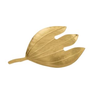monstera leaf brass trinket dish, 14 x 10 cm