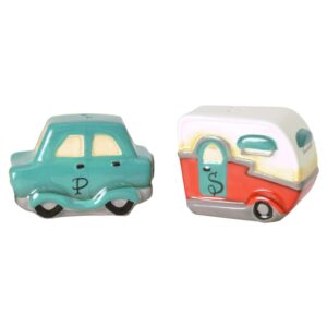 Road Trip Car Pulling Camper Salt and Pepper Shaker Set Ceramic
