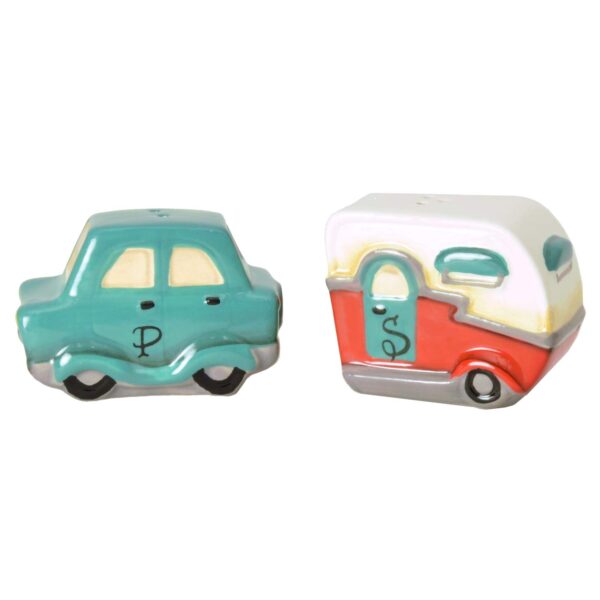 Road Trip Car Pulling Camper Salt and Pepper Shaker Set Ceramic