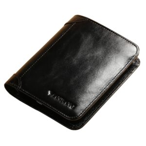 men's italian genuine cowhide leather rfid extra capacity bifold wallet black