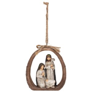 ganz holy family natural carved wood tone 3.66 x 3.15 x 1.1 resin hanging ornament