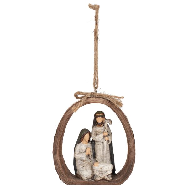 ganz holy family natural carved wood tone 3.66 x 3.15 x 1.1 resin hanging ornament
