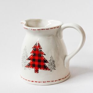 ceramic christmas pitcher with buffalo plaid tree design