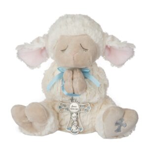 ganz serenity lamb with crib cross christening or baptism gift (blue (boy))