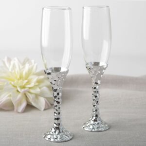 fashioncraft hammered design silver stem toasting flute set