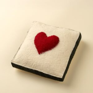 Red Heart Felt Wall Plaque, Handcrafted Wool Accent 7in