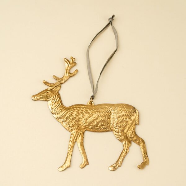stag milagro holiday ornament, iron, antique gold finish
