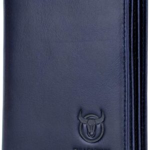 strong large capacity genuine leather bifold wallet/credit card holder for men with 15 card slots qb 027 (blue)