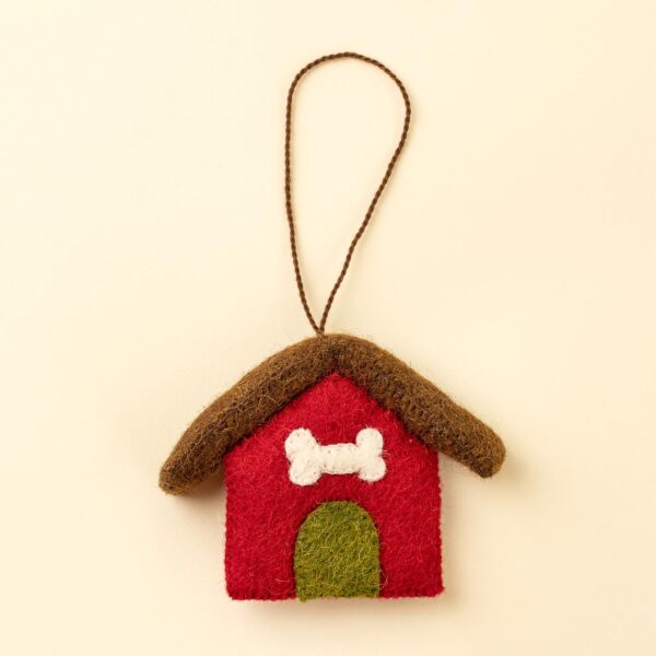 Dog House Felt Ornament Red, 3.5in Handcrafted Wool Holiday Decor