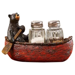 bear on canoe boat natural red 6 x 5 resin stone salt and pepper shaker set