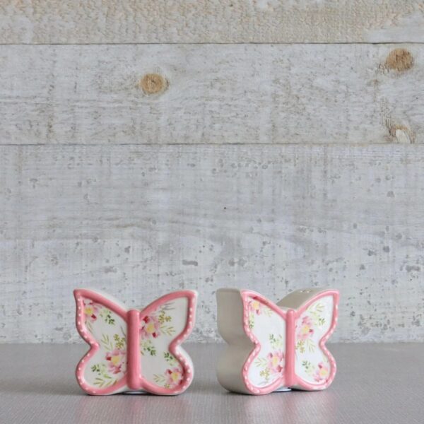 ceramic butterfly salt & pepper shakers with floral design