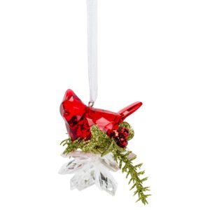 cherry red cardinal on holly 3 inch acrylic decorative hanging ornament