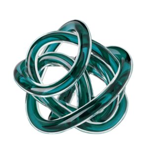 torre & tagus orbit hand blown glass infinity knot sculpture 3 inch glass art teal knot decor ball for home decor, small centerpiece table decoration for home interior (clear teal)