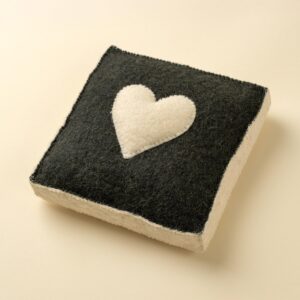 cream heart felt wall plaque, handcrafted wool accent 7in