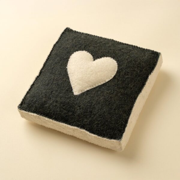 cream heart felt wall plaque, handcrafted wool accent 7in