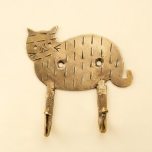 cat iron wall hook with antique brass finish, handcrafted