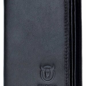 strong large capacity genuine leather bifold wallet/credit card holder for men with 15 card slots qb 027 (black)