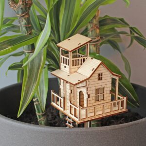 winkee diy mini flower pot tree house farmhouse style, green & multicolored, indoor tree house for flower pot, assembled in 5 minutes