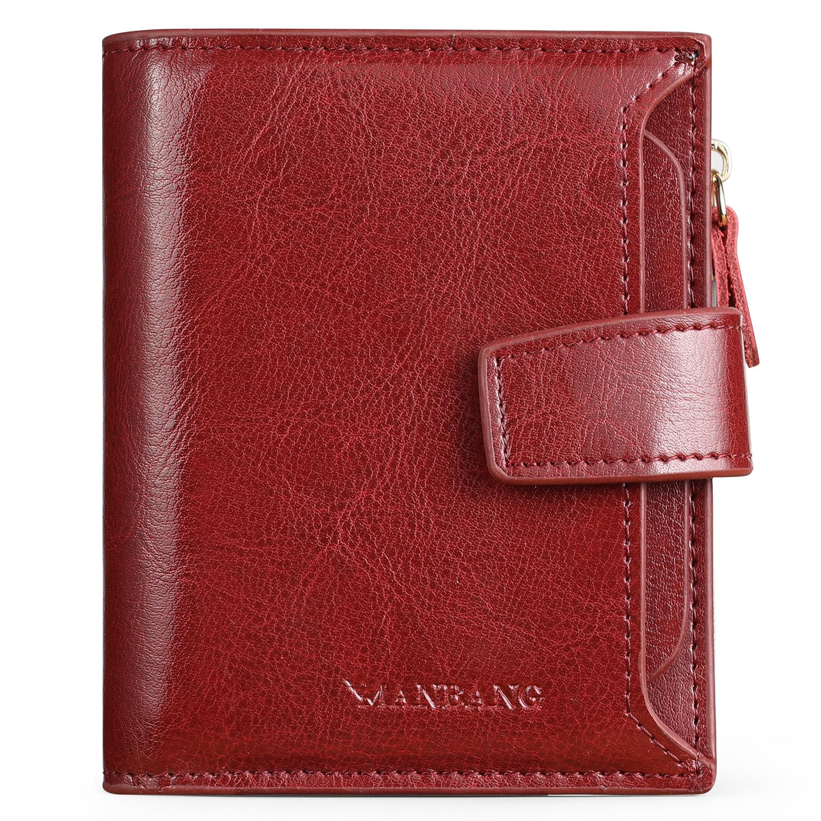 MANBANG Wallets for Women Leather RFID Blocking Small Bifold Zipper Pocket Wallet Card Case Purse with ID Window…, Red, small, Rfid Wallet Women